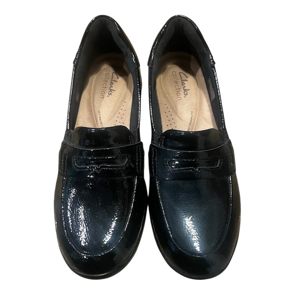 Clarks Collection Womens Black Patent Leather Penny Loafer‎ Shoes Size 7.5